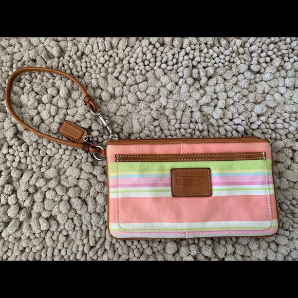 Coach wristlet multicolor stripes